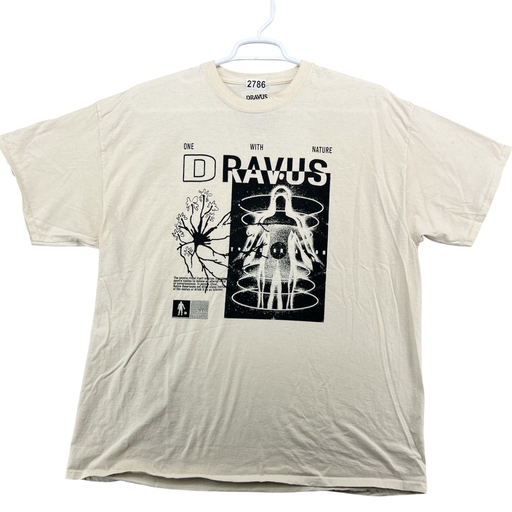Dravus Mens One With Nature Graphic T-Shirt Cream XXL Cotton Short Sleeve